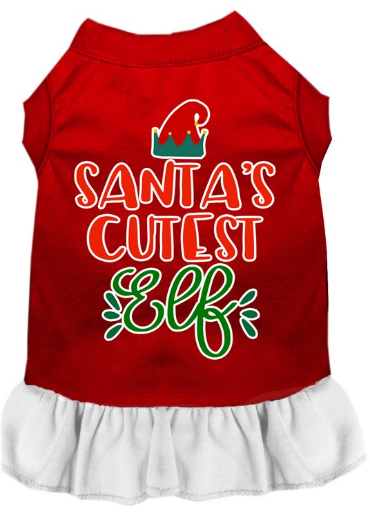 Santa's Cutest Elf Screen Print Dog Dress Red with White XL